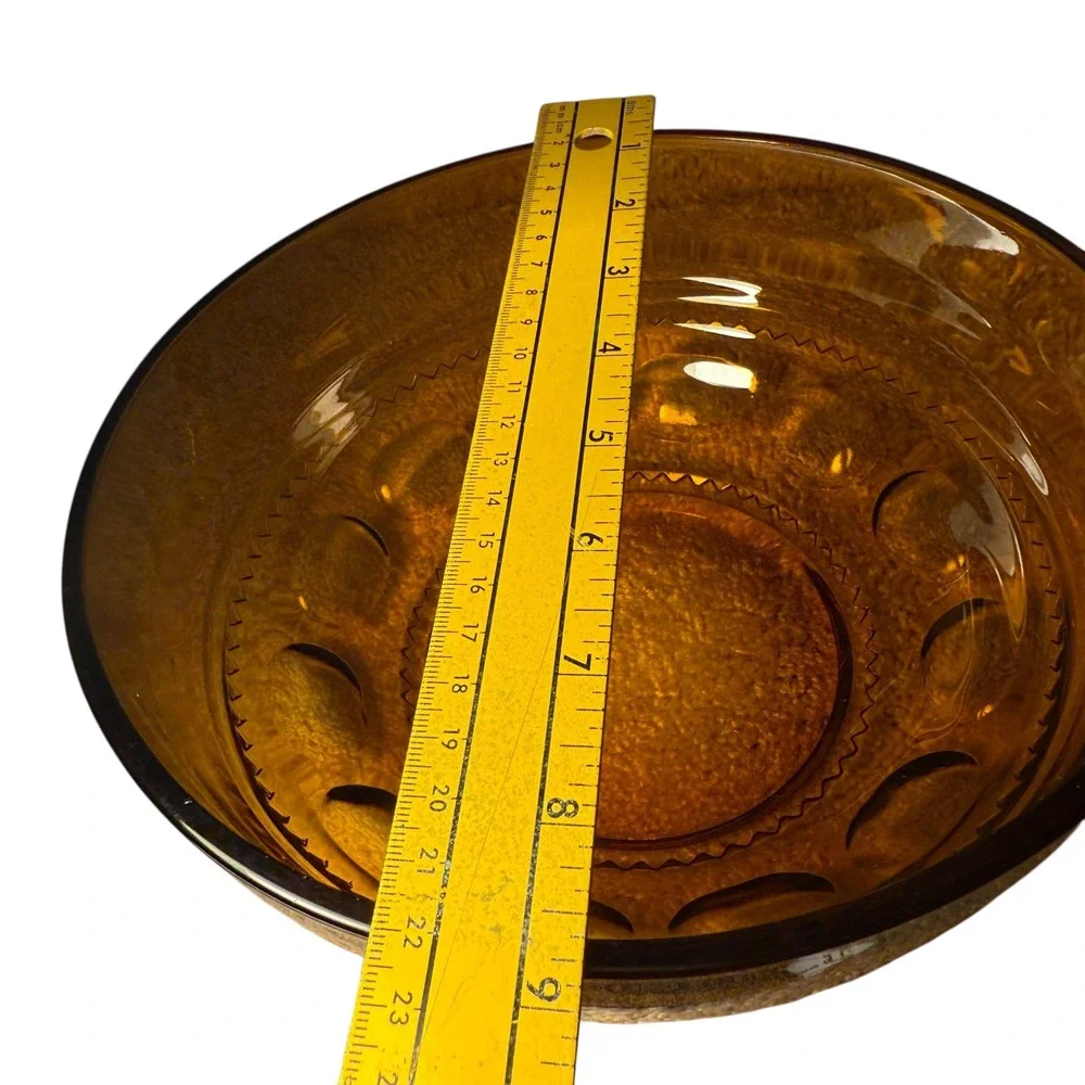 Vintage Amber King's Crown Thumbprint Glass Bowl Embossed Pattern Serving‎ Dish